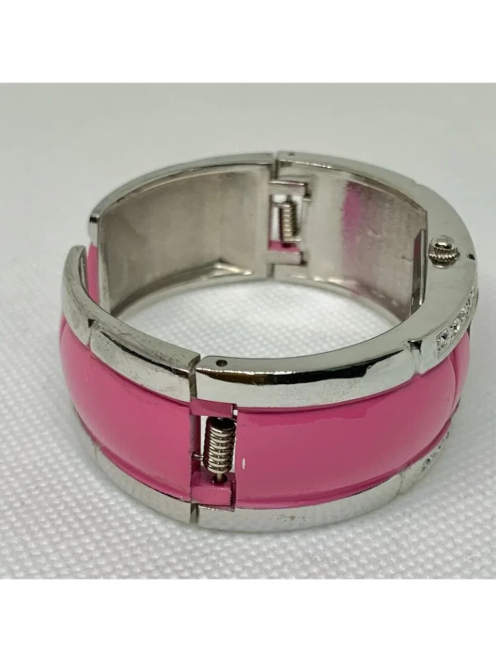 Stone women’s cuff bracelet watch two tone rhinestones 21mm quartz 6” running